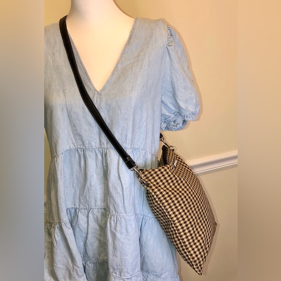 LONGABERGER Black Brown Checkered Crossbody Swing Away Purse - Picture 5 of 13